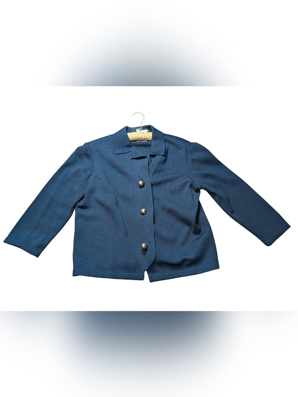 Vtg 50's Wool Navy Button-Front Knit Cardigan